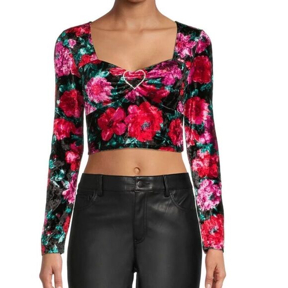 Madden NYC Junior’s Floral Foam Cup Top With Rhinestone Heart, Size 3X, NWT - Picture 1 of 9